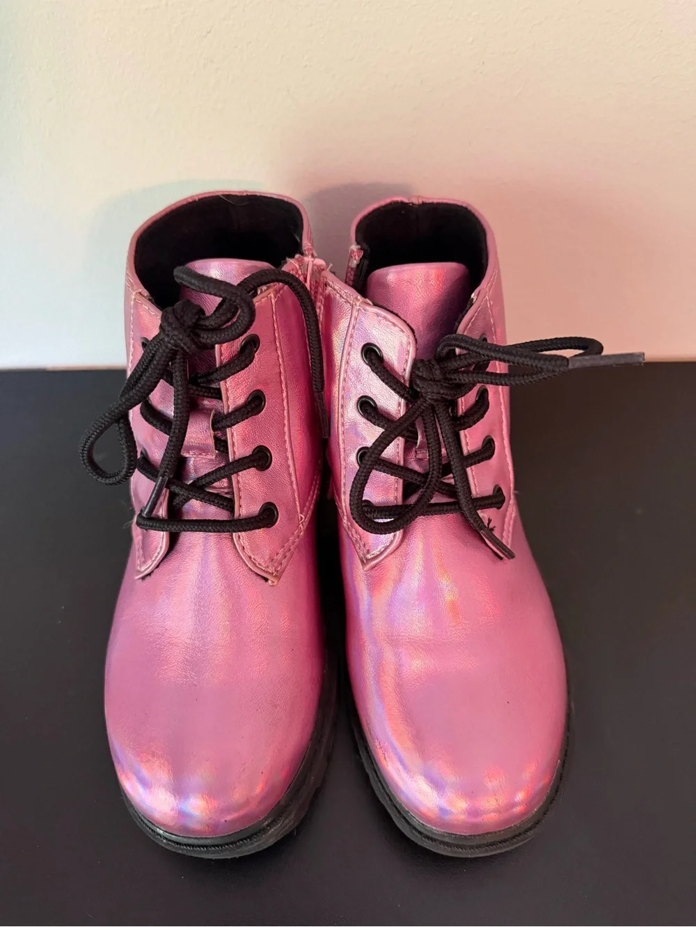 Blowfish Malibu Kids - size 12 Pink Holographic Lace-Up Boots with Star Accent